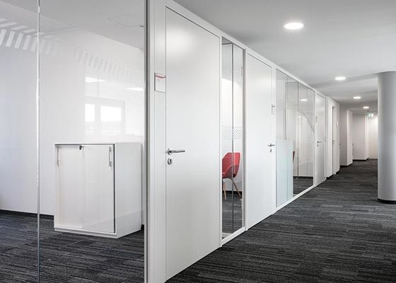 Toughened Safety Laminated Glass Frameless Partition Wall With Solid Timber Wooden Door