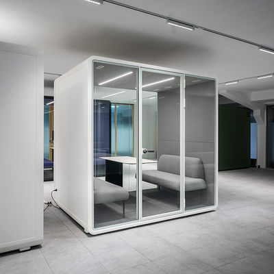 Modern Soundproof Booth with STC30dB Soundproofing and 4000K Natural LED Lighting for Office Privacy