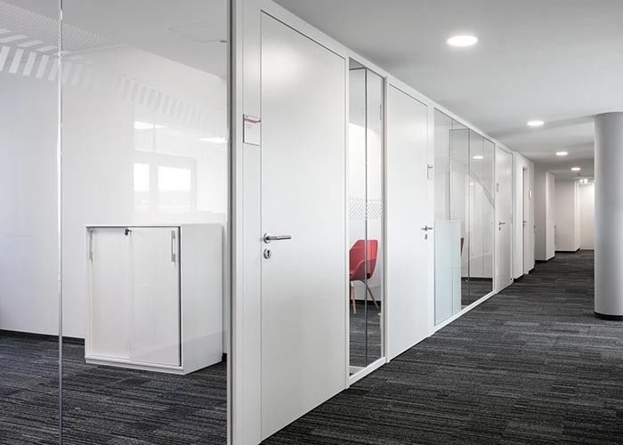 Toughened Safety Laminated Glass Frameless Partition Wall With Solid Timber Wooden Door